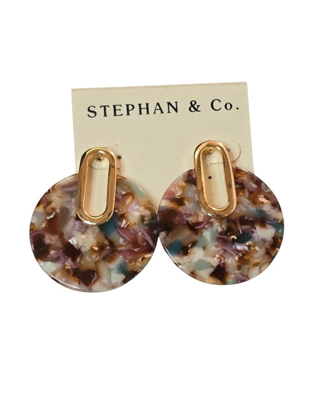 Stephan & Co Women's Trendy Acrylic Gold Plated Brown Multi Pierced Earrings NWT
